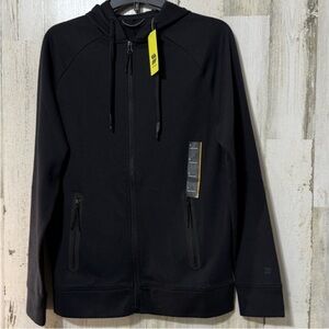 NWT All On Motion Black Zip-Up Hoodie Jacket secure zip pocket size M.
